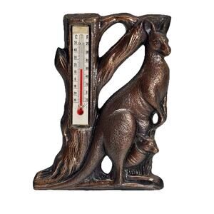 VTG Australia Copper Brass Tone Metal Souvenir 6" Thermometer Kangaroo